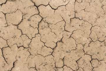 Fototapeta premium Yellow silt and gravel particles form a crack texture due to drought