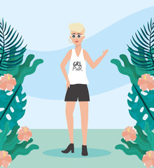 girl with blouse and short casual clothes with hairstyle