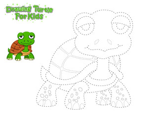 Vector Drawing and Paint Cute Cartoon Turtle. Educational Game for Kids. Vector Illustration With Cartoon Style Funny Sea Animal