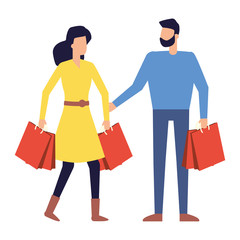 man and woman customer with shopping bags