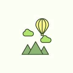 mountains and balloon with simple color element icon