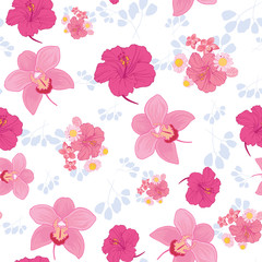Obraz premium Tropical flowers seamless pattern print