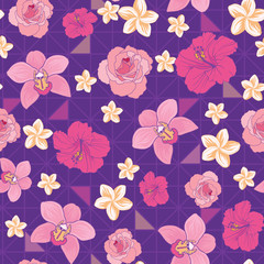Flowers and triangles seamless pattern print