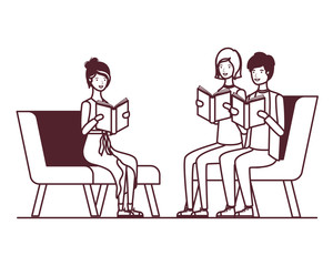 group of people sitting on chair with book in hands