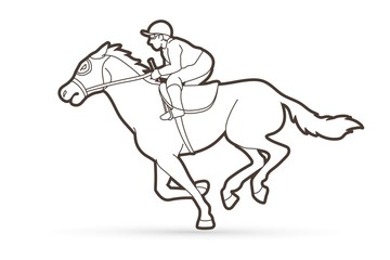 Jockey on horse, Horse racing cartoon graphic vector