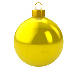 Yellow christmas ball on white background