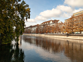 Fototapeta premium City view of Zurich along Limmat river in Switzerland