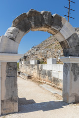 Ruins of The ancient theatre in the Antique site of Philippi, Eastern Macedonia and Thrace, Greece