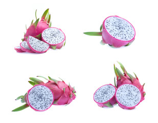 Dragon fruit isolated on white background  (set  mix   collection)