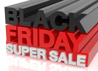 BACK FRIDAY SUPER SALE word on white background 3d rendering