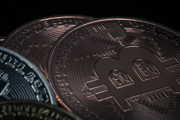 Bitcoin or Physical Digital currency or Cryptocurrency Golden coin for use digital money or wallet in future as business background