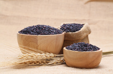 rice berry in bowl  on sack background