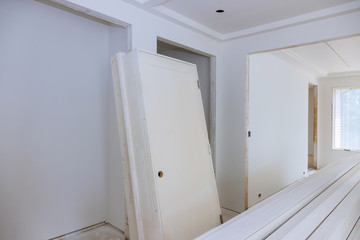 Obraz na płótnie Canvas Interior construction of housing project with door and molding installed
