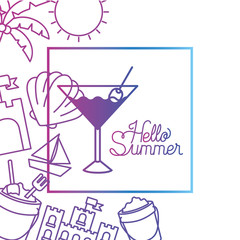 hello summer label with colorful image