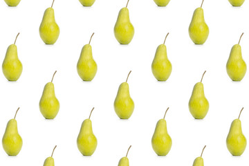 Pattern yellow ripe pear on white background.