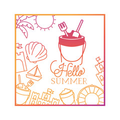 hello summer label with colorful image