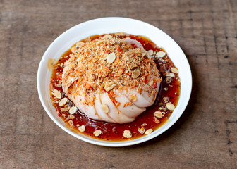 Santol with sweet spicy sauce. Santol fruit or cotton fruit, is a tropical fruit grown in Southeast Asia. It has a sour taste.