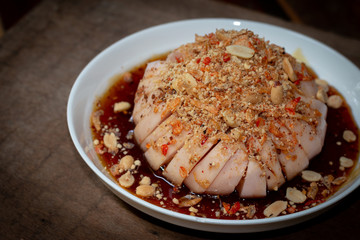 Santol with sweet spicy sauce. Santol fruit or cotton fruit, is a tropical fruit grown in Southeast Asia. It has a sour taste.