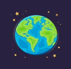 Naklejka premium World planet Earth in space. Globe cartoon vector illustration