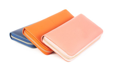 Closeup modern woman wallet fashion on white background