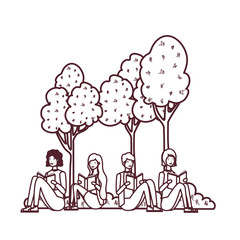 group of people sitting with book in landscape