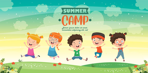 Vector Illustration Of Kids Summer Camp