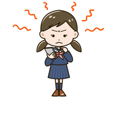 スマートフォンに夢中になる女の子　ポーズ　イラスト