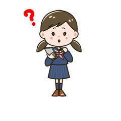 スマートフォンの操作がわからない女の子　ポーズ　イラスト