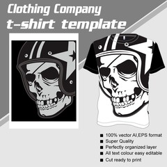 T-shirt template, fully editable with skull helmet vector