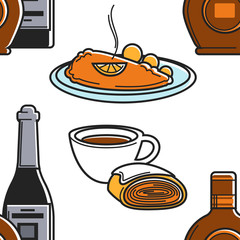 Food and drink Austrian cuisine and beverages seamless pattern