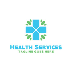 Health Logo Design With Flat Blue And Green Style Color Concept. Geometric Logotype. Care And Natural Emblem For Clinic. Healthy Icon For Medical. Creative And Modern Healthcare Graphic Idea.