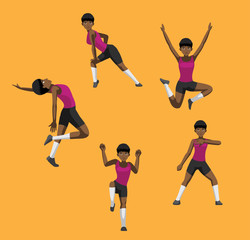 Manga Style Yellow Black Woman Cartoon Zumba Dance Poses Set Vector 2