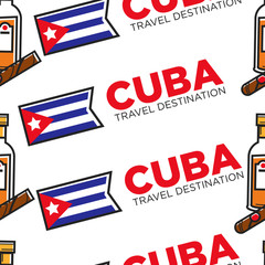 Cuba travel destination Cuban rum and cigar seamless pattern