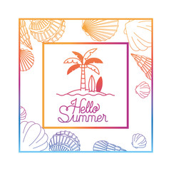 hello summer label with colorful image