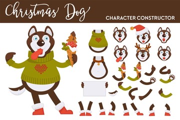 Husky dog constructor knitted sweater and ice cream