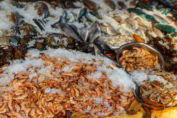 Fresh raw seafood in the fish market