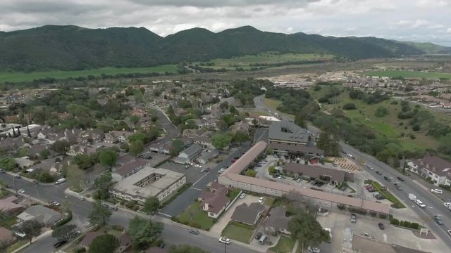 Aerial shot of the city of Solvang California