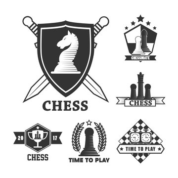 Chess game isolated icons sword and shields game pieces