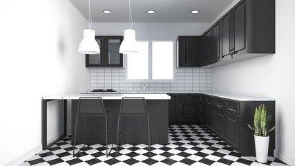 Modern kitchen interior with furniture.3d rendering - 273976901