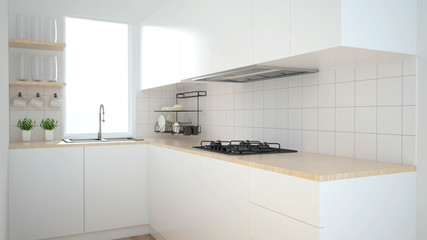 Modern kitchen interior with furniture.3d rendering - 273976911