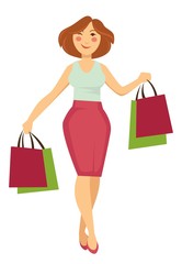 Woman with shopping bags walking and buying making purchases
