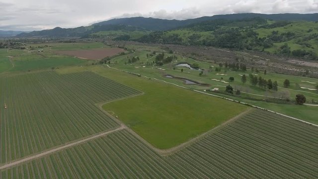 Aerial shot of fields next to Solvang California