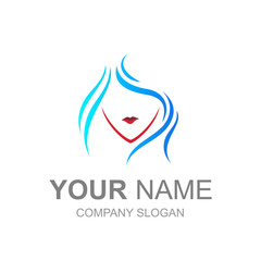 beautiful woman logo with red lips blush, line logo with woman design