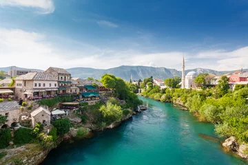 Papier Peint photo Stari Most Mostar. Neretva river, Bosnia and Herzegovina
