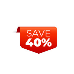 Red Vector Banner Ribbon on white background, top bookmark, save 40 percent