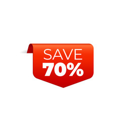Red Vector Banner Ribbon on white background, top bookmark, save 70 percent