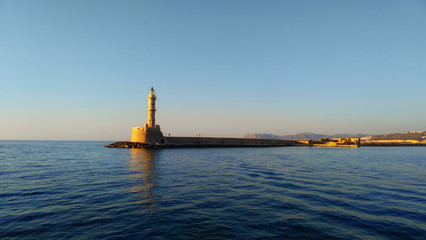 Lighthouse of Chania at ummer sunset , Crete , Greece