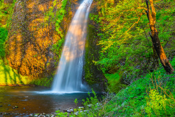 Colorful Sunset at Horsethief Falls on Columbia Gorge in Portland, Oregon