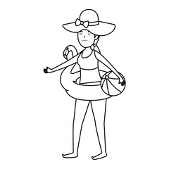 happy young girl with flemish float and balloon beach toy