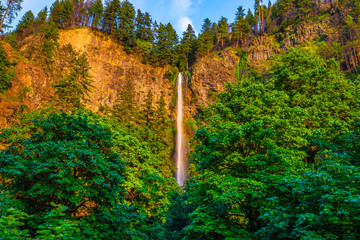 Colorful Sunset at Multnomah Falls on Columbia River in Portland, Oregon © Jeremy Janus